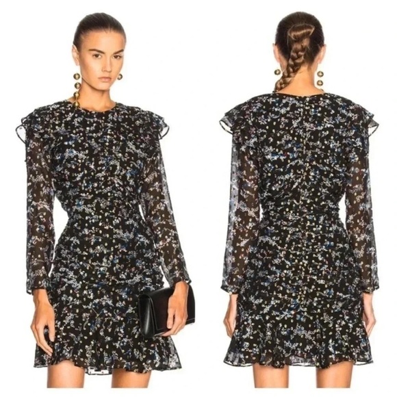 Veronica Beard Black Floral Metallic Long Sleeve Dress - Picture 2 of 14